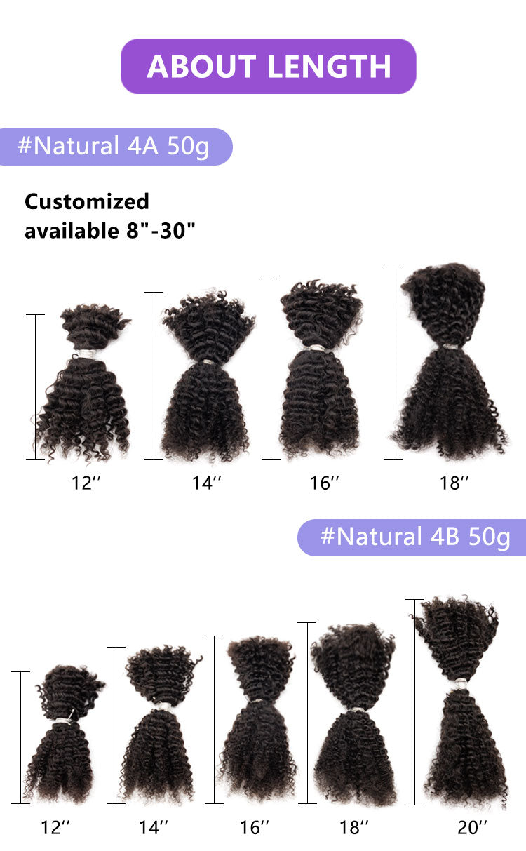 100% Human Hair Extensions Afro Kinky Bulk Hair Afro 4C for Braiding, Micro Twist,Locs