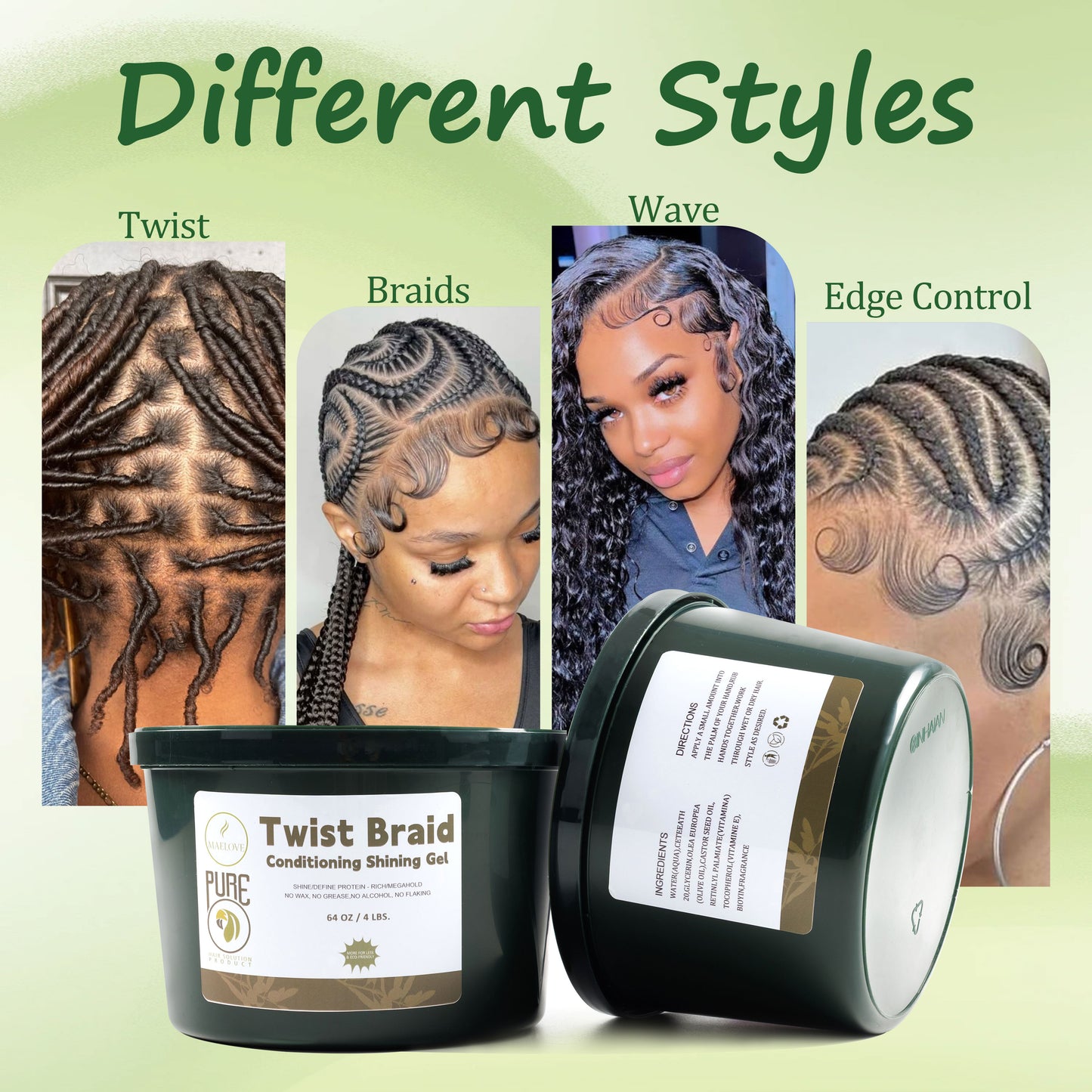 Big Size Pure Nature Braiding Jam Gel Bucket Shining Conditioning Holding Hair Gel 64 Oz Neat Braid Gel