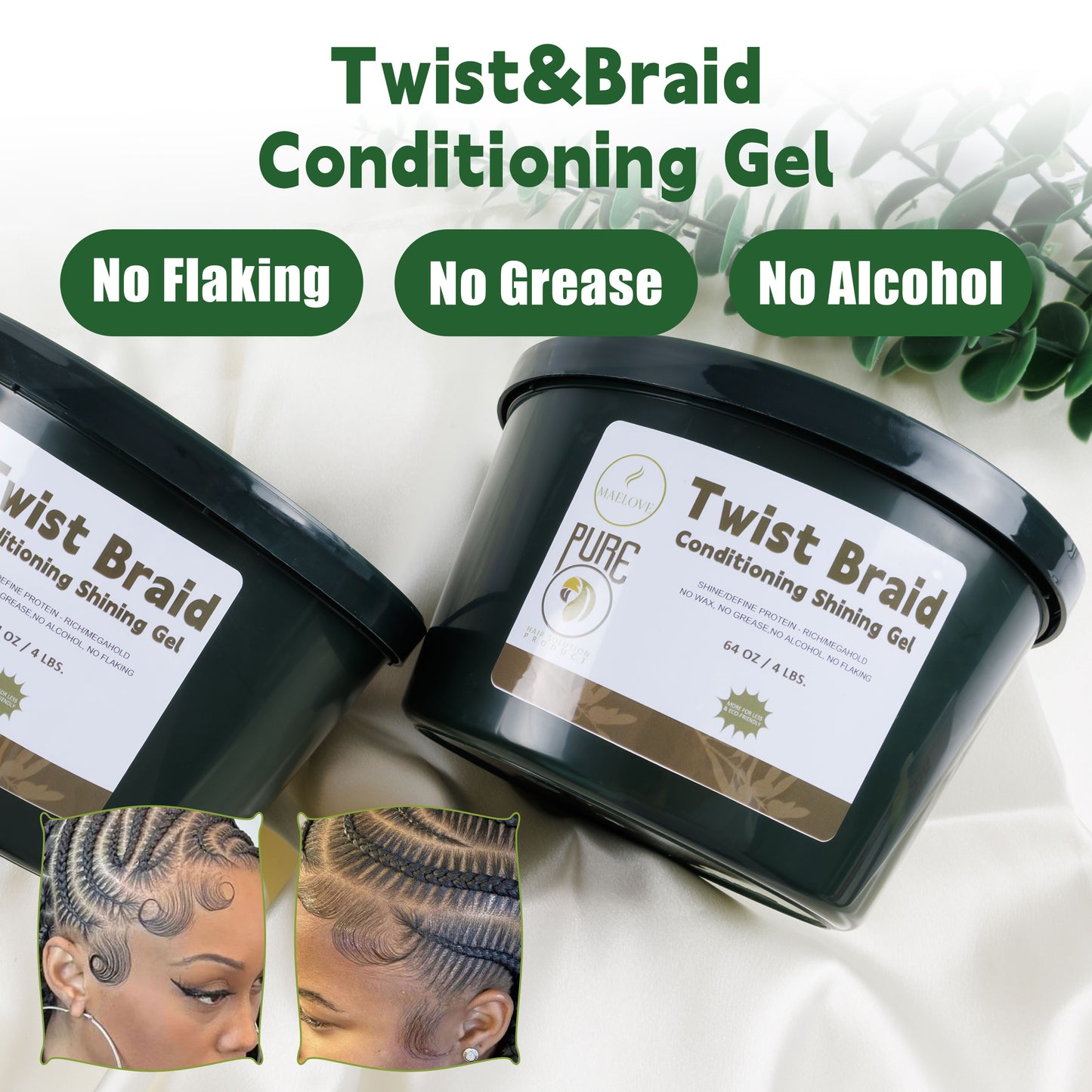 Big Size Pure Nature Braiding Jam Gel Bucket Shining Conditioning Holding Hair Gel 64 Oz Neat Braid Gel