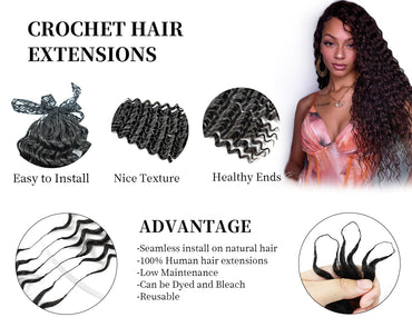 Best Sell Pre Looped Crochet Human Hair Water Wave Crochet Hair Feather Human Hair Extensions
