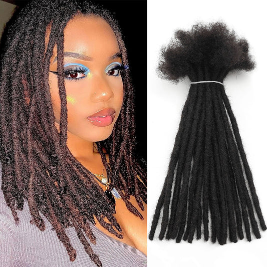 20strands/pack 0.6CM Human Hair Dreadlocks Soft Crochet Handmade Afro Kinky Dread Locs Extension for African