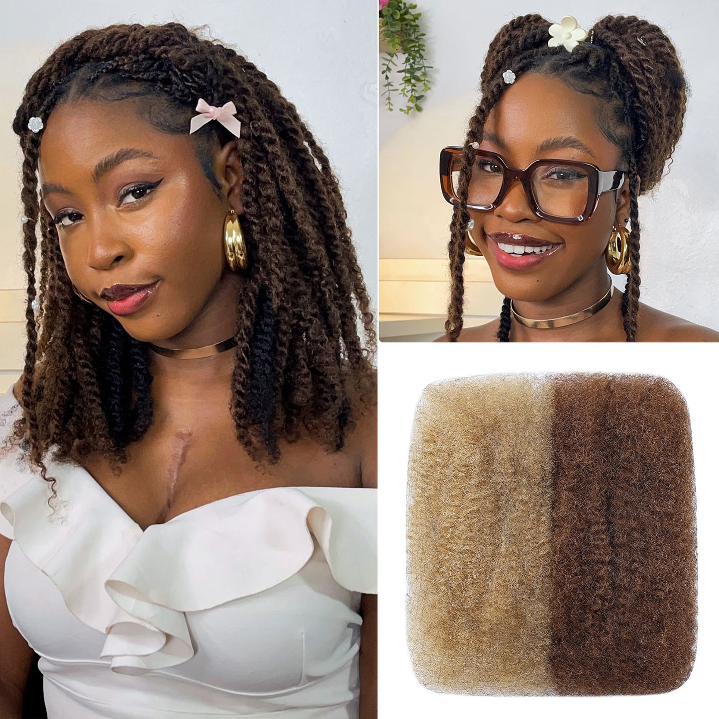 Maelove 3 In 1 Afro Kinky Bulk Three Colors #4/30/27 Human Hair For Braiding Dreadlock Hair