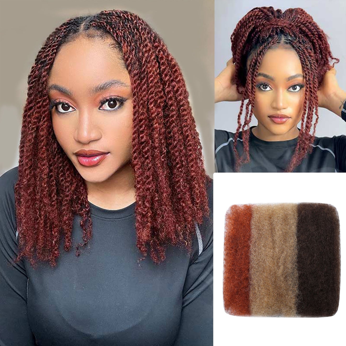 Maelove 3 In 1 Afro Kinky Bulk Three Colors #4/30/27 Human Hair For Braiding Dreadlock Hair