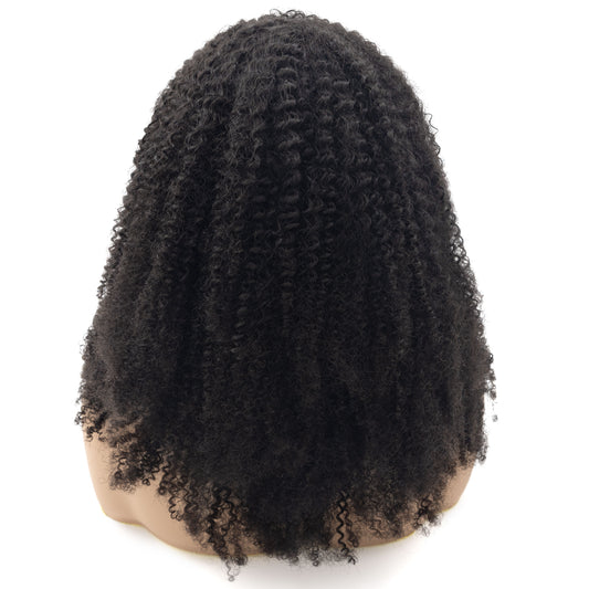 Full Thick Kinky Curly Glueless Wig With Bangs 100% Human Hair No Lace Machine Made Glueless Wigs for Black Women