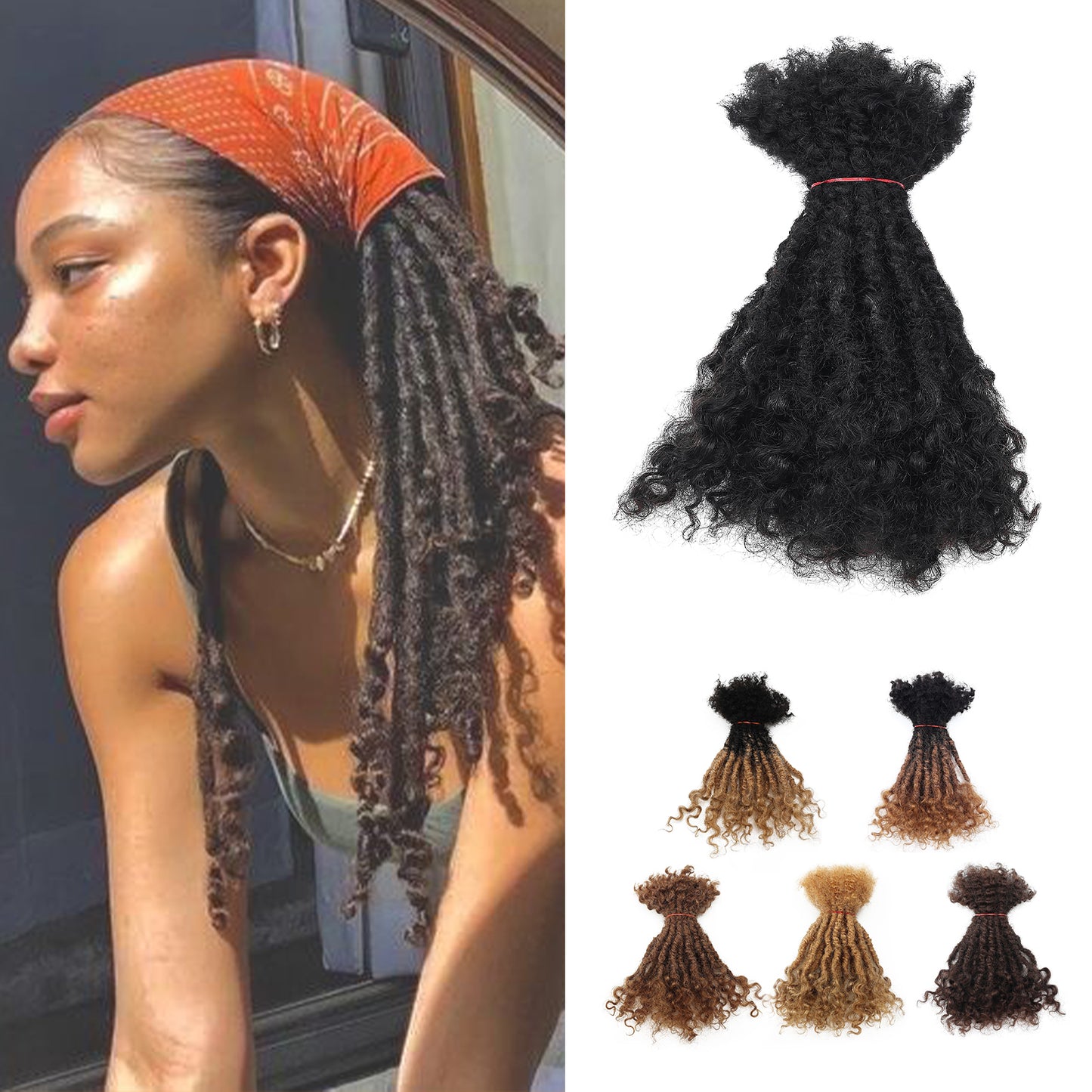 20strands/pack 0.6cm Curly End Tight Center Handmade Permanent Afro Kinky Reggae Dreadlocks Lisa Locs for Black Women