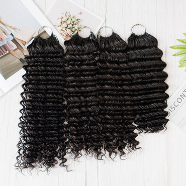 Maelove Deep Wave Crochet Hair Natural Black Hand Made Feather Human Hair Extension