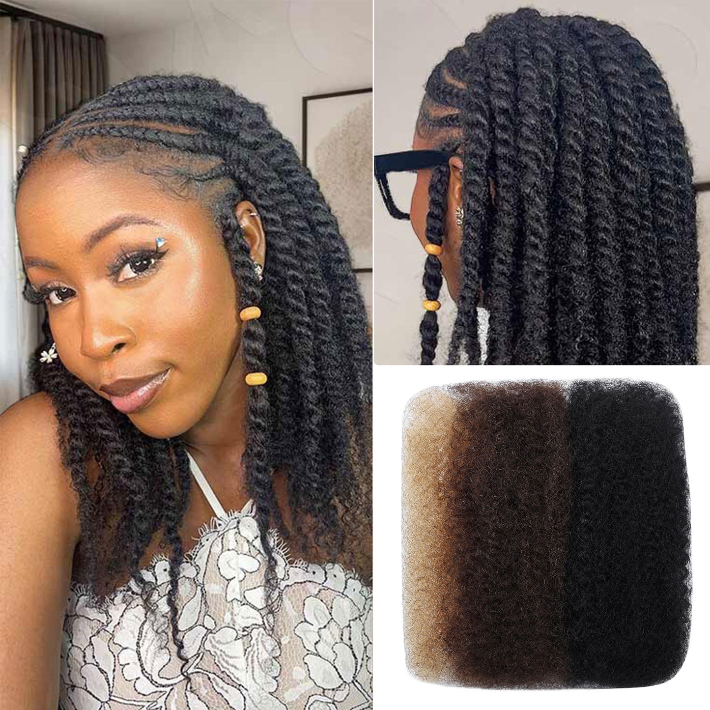 Maelove 3 In 1 Afro Kinky Bulk Three Colors #4/30/27 Human Hair For Braiding Dreadlock Hair