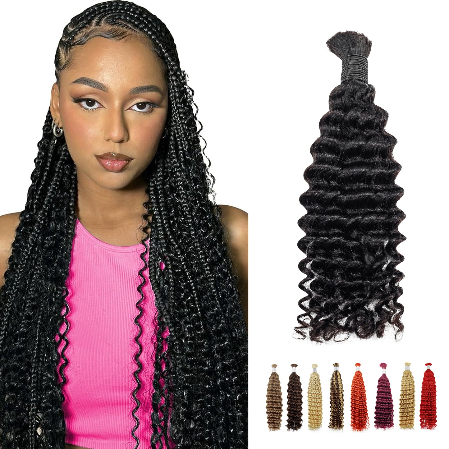 100g/bundles High Quality Deep Wave Human Hair Bundles 100% Human Hair Extension Curly Bundles for Braiding Boho Style