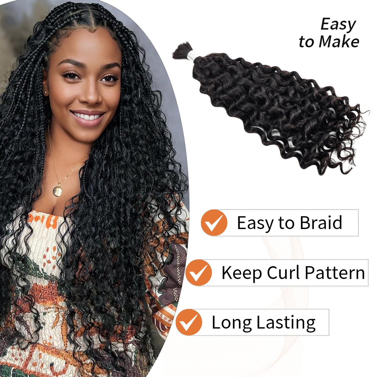 100g/pack Water Wave Bulk Human Brazilian Hair Bundles No Weft for Boho Braids