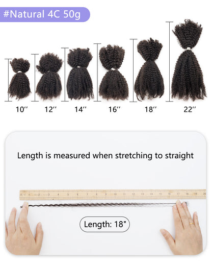 100% Human Hair Extensions Afro Kinky Bulk Hair Afro 4C for Braiding, Micro Twist,Locs