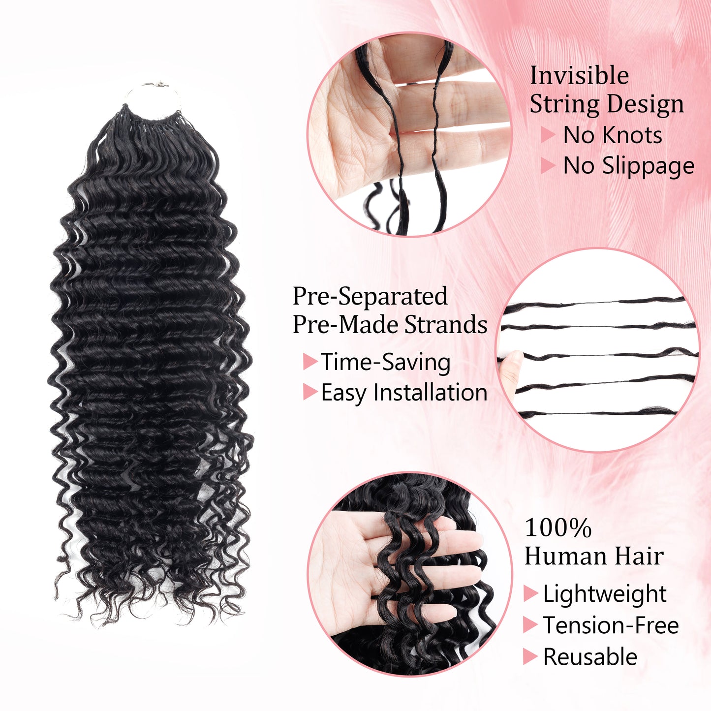 Maelove Deep Wave Crochet Hair Natural Black Hand Made Feather Human Hair Extension