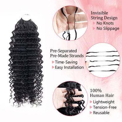 Maelove Deep Wave Crochet Hair Natural Black Hand Made Feather Human Hair Extension