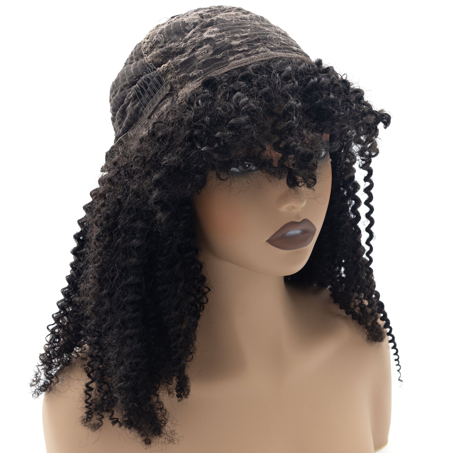 Full Thick Kinky Curly Glueless Wig With Bangs 100% Human Hair No Lace Machine Made Glueless Wigs for Black Women