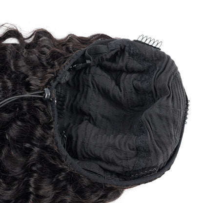 Human Hair Deep Wave 3 in 1 Half Wigs Wear and Go Glueless Wigs Drawstring Seamless Flip Over No Lace Wig for Beginner