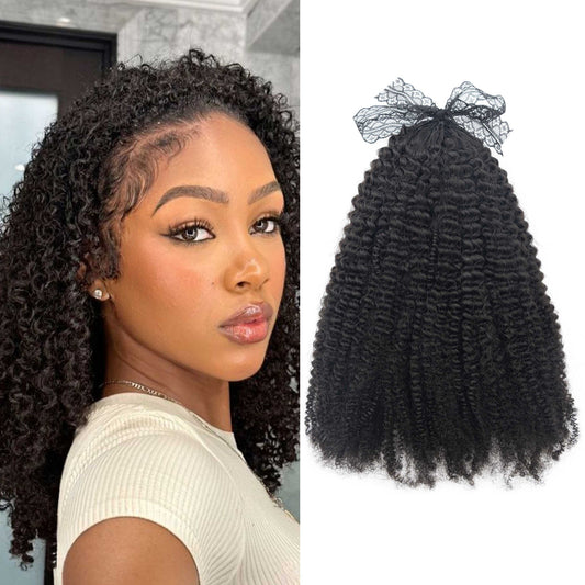 Natural Black Pre Looped Afro Kinky Curly Feather Crochet Human Hair Extension