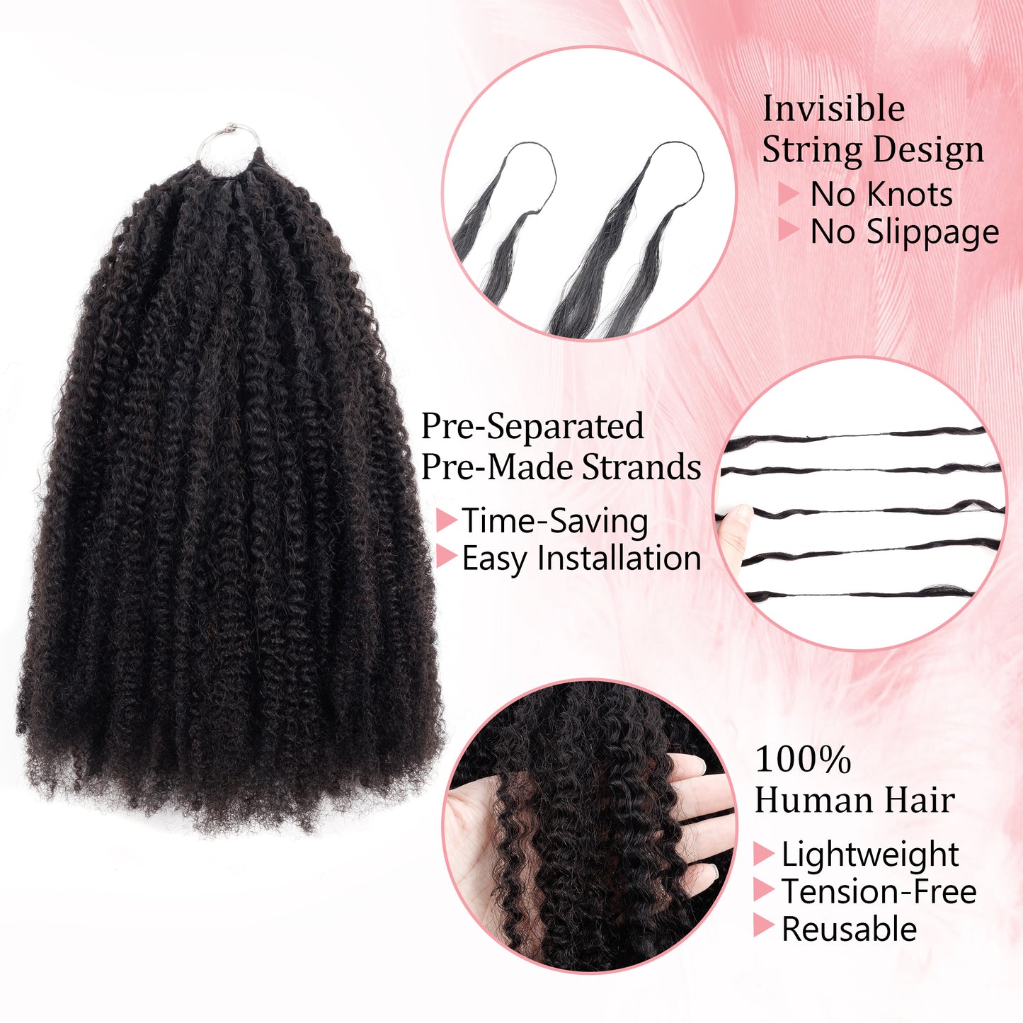Maelove Soft Afro Kinky Curly Feather Crochet Braid Natural Black Wavy Human Hair Extensions