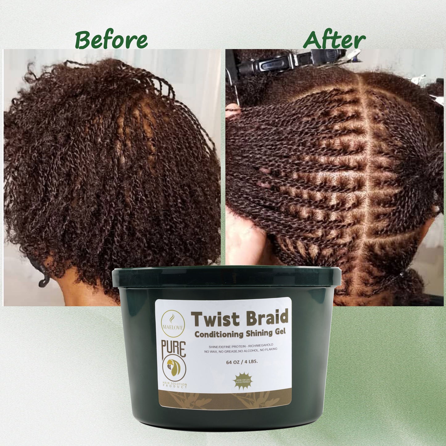 Big Size Pure Nature Braiding Jam Gel Bucket Shining Conditioning Holding Hair Gel 64 Oz Neat Braid Gel