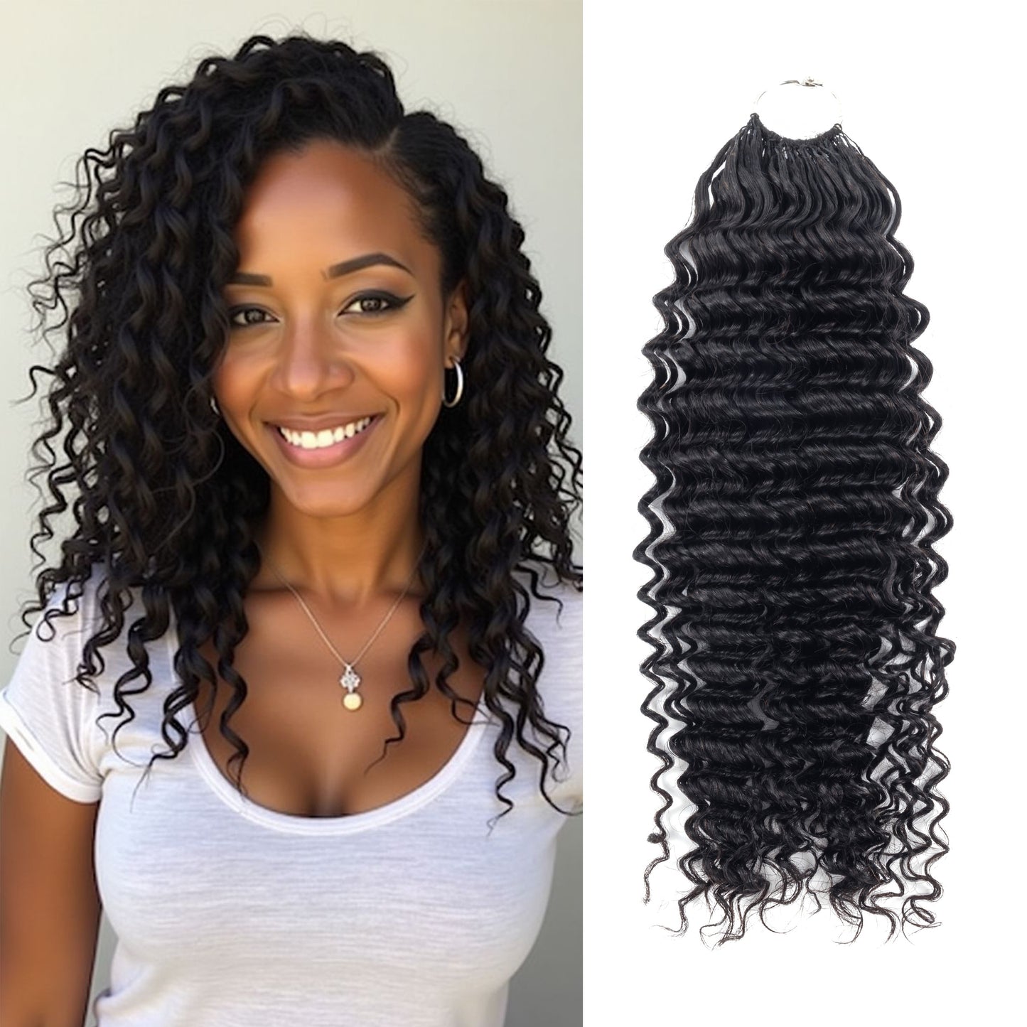 Maelove Deep Wave Crochet Hair Natural Black Hand Made Feather Human Hair Extension