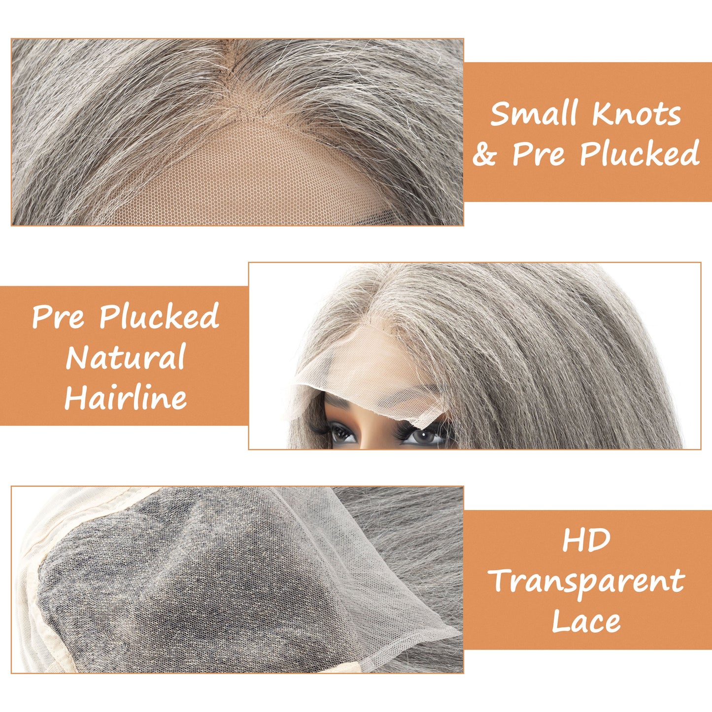 Pre Plucked Transparent 5x5 Hd Lace Front Wigs Glueless Yaki Straight Salt and Pepper Double Drown Human Hair Wigs for Woman