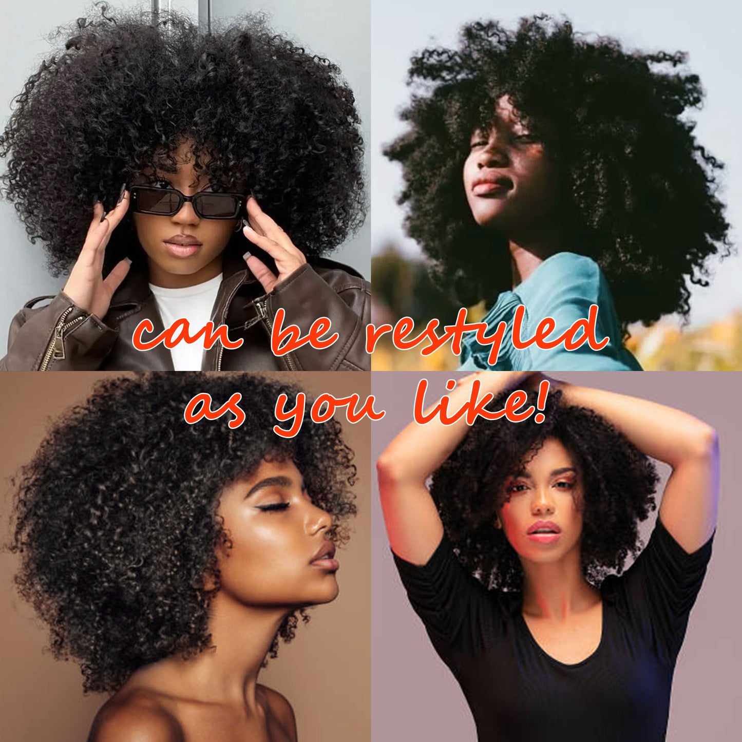 Full Thick Kinky Curly Glueless Wig With Bangs 100% Human Hair No Lace Machine Made Glueless Wigs for Black Women