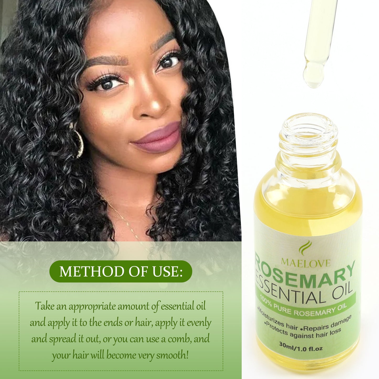 Maelove 30ml Organic Hair Growth Oil 100% Pure Natural Rosemary Essential Oil