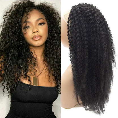 20'' 180% Density 100% Real Human Hair Girls Long Hairstyle Remy Hair Wigs Kinky Curly Half Wig for Woman