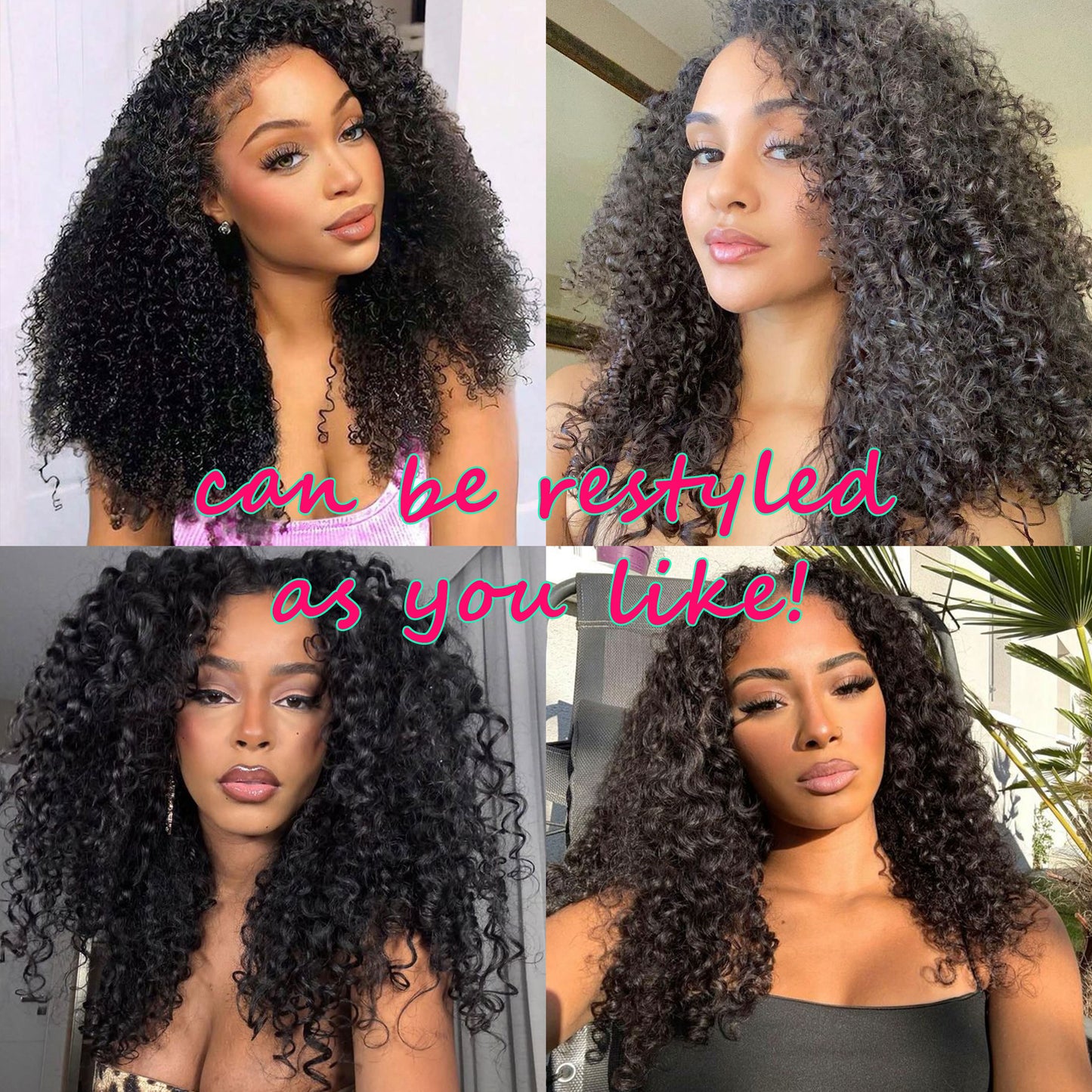 20'' 180% Density 100% Real Human Hair Girls Long Hairstyle Remy Hair Wigs Kinky Curly Half Wig for Woman