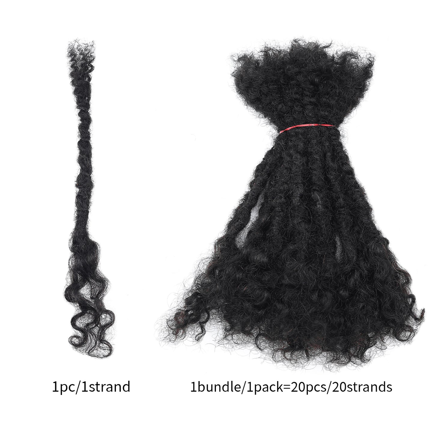 20strands/pack 0.6cm Curly End Tight Center Handmade Permanent Afro Kinky Reggae Dreadlocks Lisa Locs for Black Women