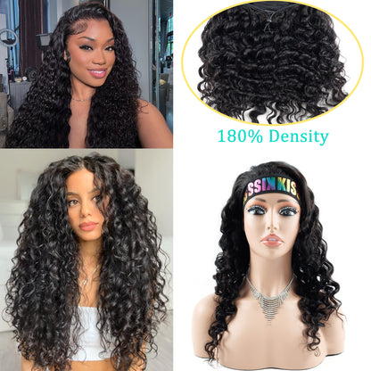 Human Hair Deep Wave 3 in 1 Half Wigs Wear and Go Glueless Wigs Drawstring Seamless Flip Over No Lace Wig for Beginner