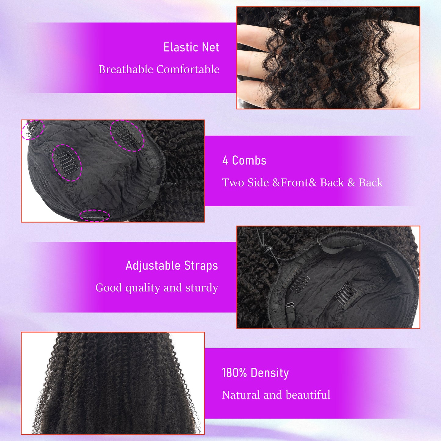 20'' 180% Density 100% Real Human Hair Girls Long Hairstyle Remy Hair Wigs Kinky Curly Half Wig for Woman