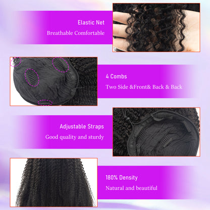 20'' 180% Density 100% Real Human Hair Girls Long Hairstyle Remy Hair Wigs Kinky Curly Half Wig for Woman