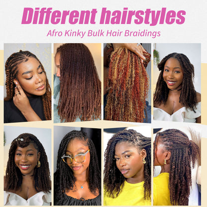 100% Human Hair Extensions Afro Kinky Bulk Hair Afro 4C for Braiding, Micro Twist,Locs