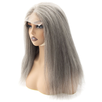 Pre Plucked Transparent 5x5 Hd Lace Front Wigs Glueless Yaki Straight Salt and Pepper Double Drown Human Hair Wigs for Woman