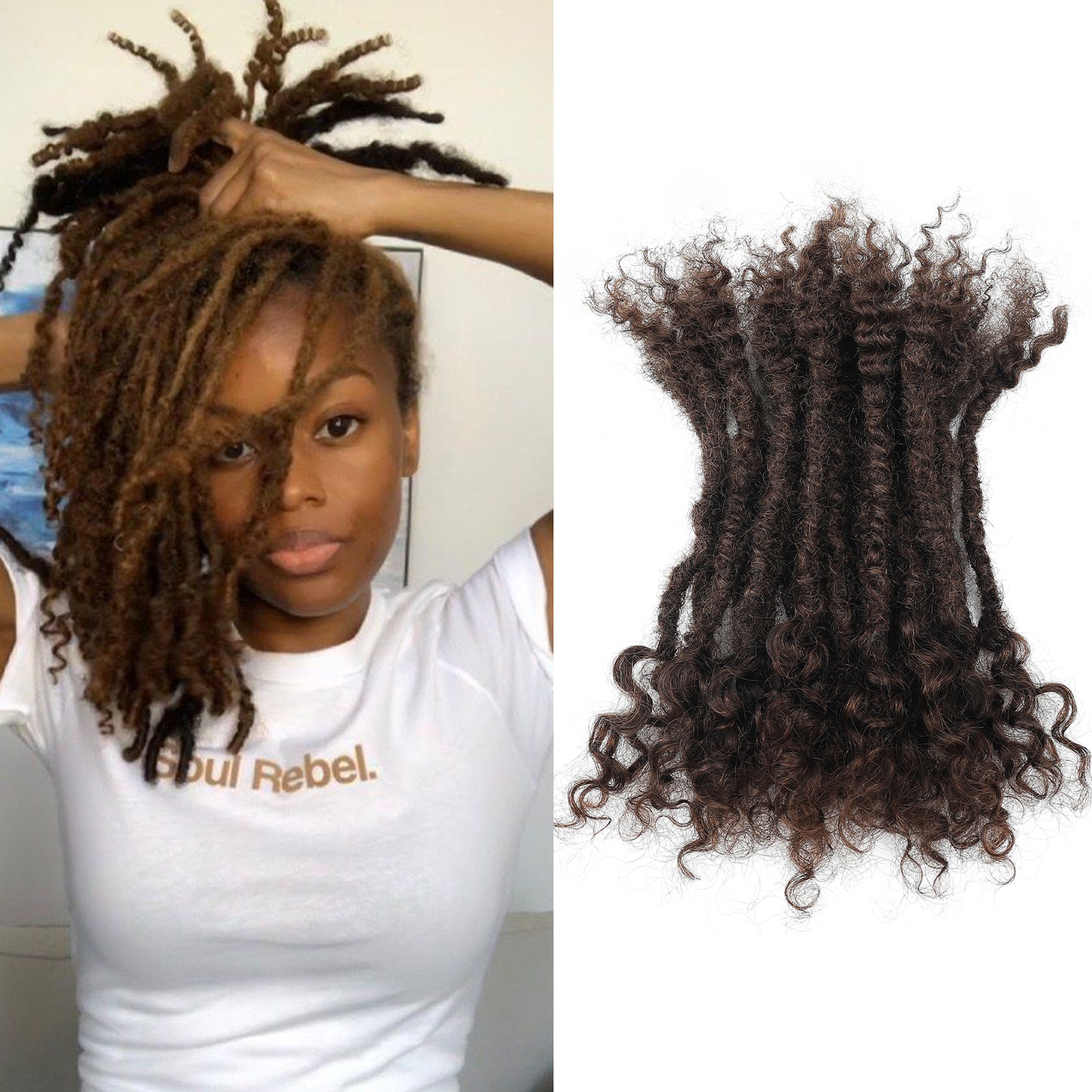 20strands/pack 0.6cm Curly End Tight Center Handmade Permanent Afro Kinky Reggae Dreadlocks Lisa Locs for Black Women