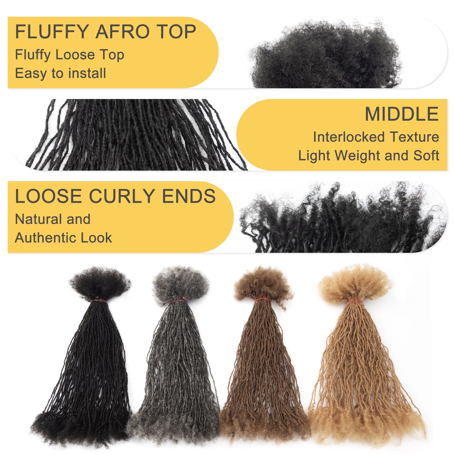 40strands/pack 100% Real Human Hair Dreadlocks Inter Locs Extensions with Curly end