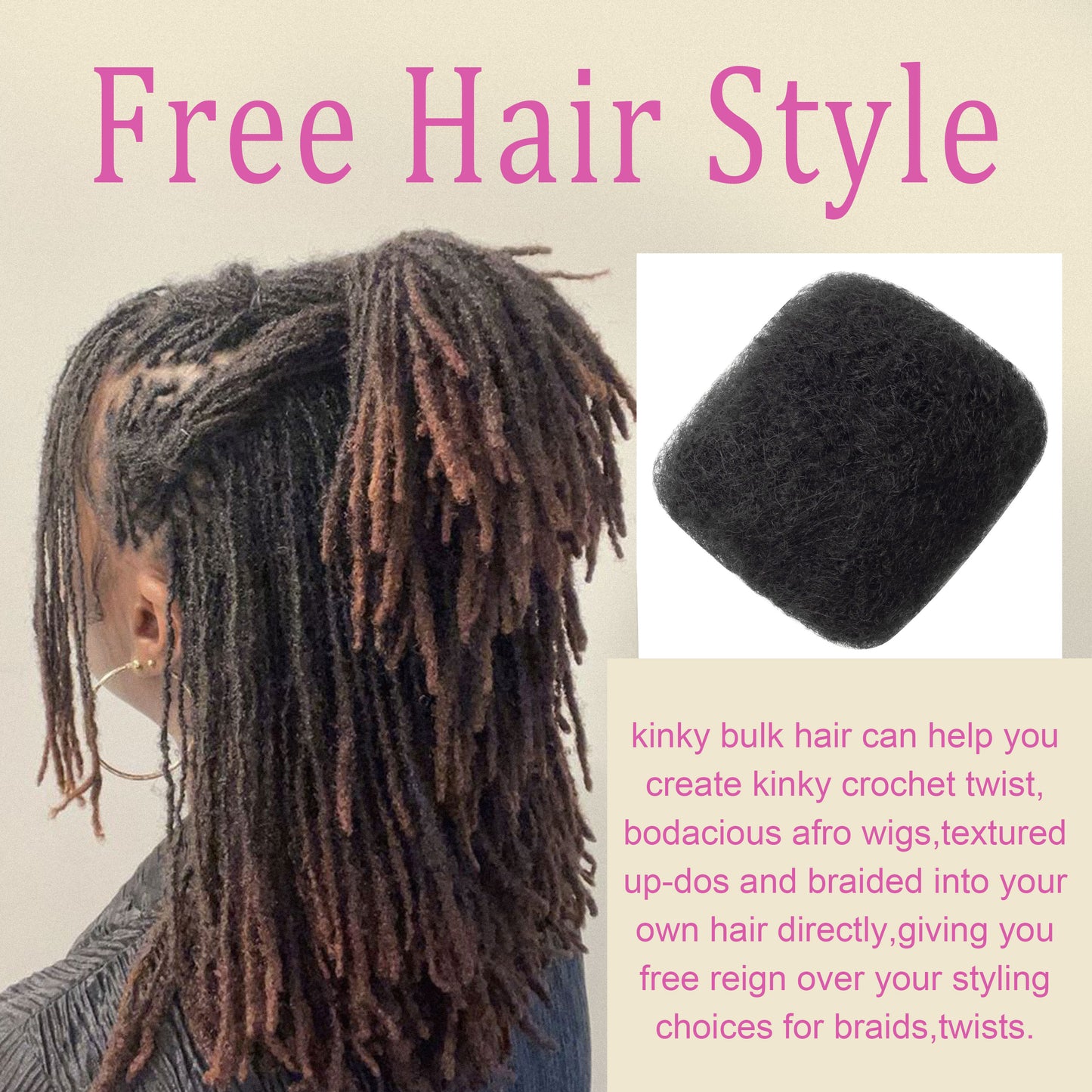 50g/pack Natural Black Afro Kinky Human Hair Extensions Customized Afro Kinky Bulk for Black Women