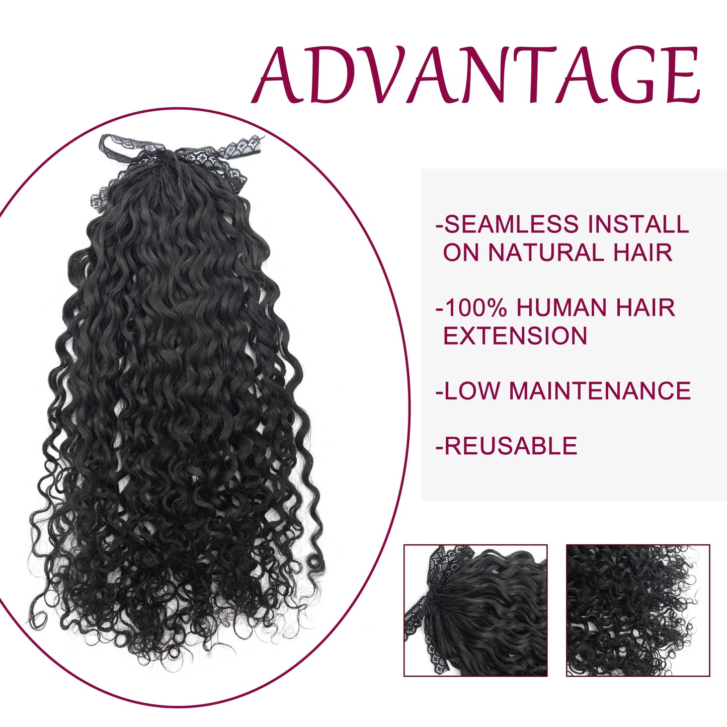 Maelove Feather Crochet Hair Pixie Curly Natural Black 100% Human Hair Extension for Boho Styles