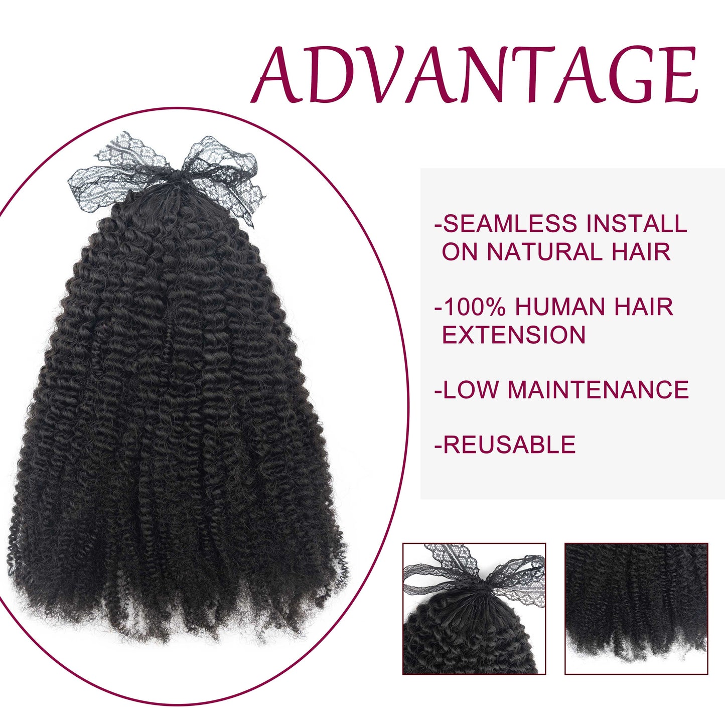 Natural Black Pre Looped Afro Kinky Curly Feather Crochet Human Hair Extension