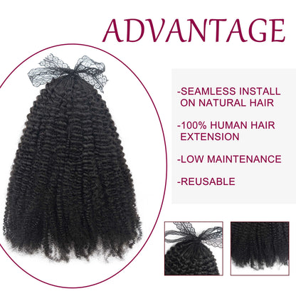 Natural Black Pre Looped Afro Kinky Curly Feather Crochet Human Hair Extension
