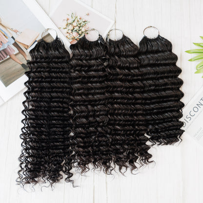 Maelove Deep Wave Crochet Hair Natural Black Hand Made Feather Human Hair Extension