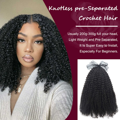 Natural Black Pre Looped Afro Kinky Curly Feather Crochet Human Hair Extension