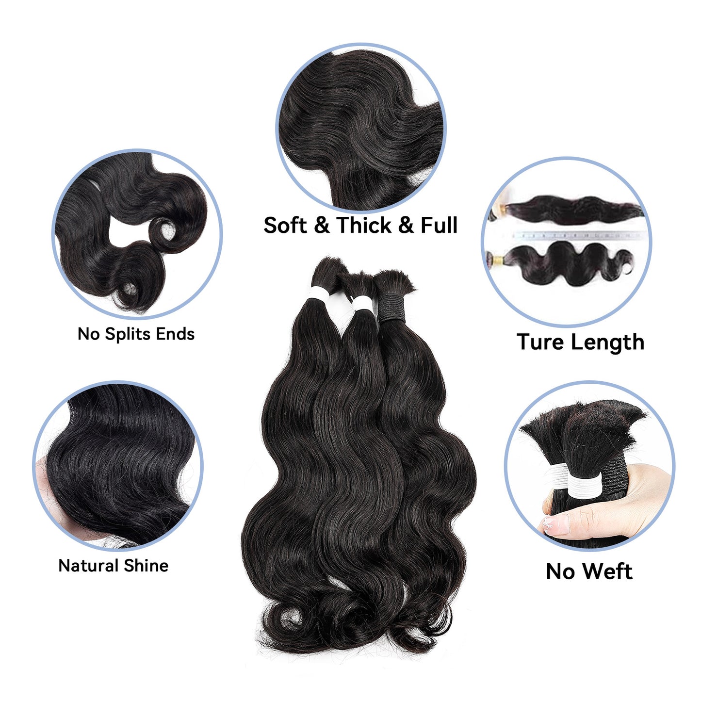 100% Unprocessed Remy No Weft Human Hair Braiding Hair Bundles for Bohemian Knotless Braiding